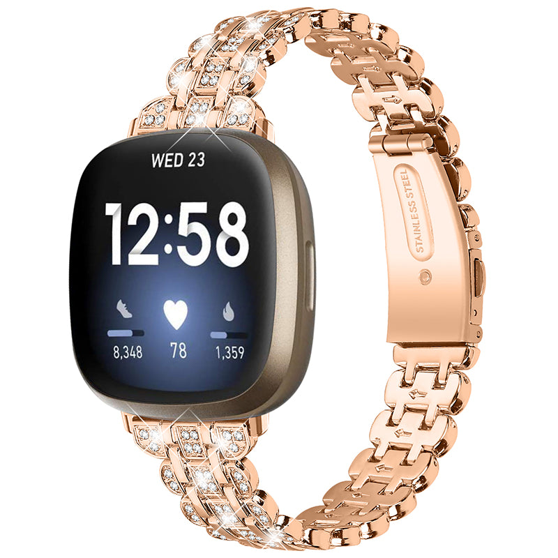 For Fitbit Versa 3 Fitbit Sense Rhinestone Decor Metal Smart Watch Band Buckle Design Watch Strap
