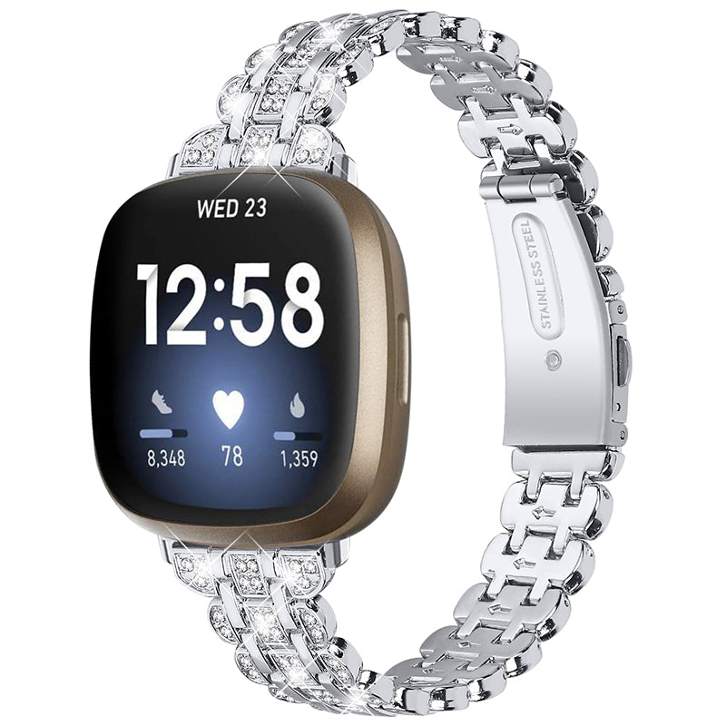 For Fitbit Versa 3 Fitbit Sense Rhinestone Decor Metal Smart Watch Band Buckle Design Watch Strap