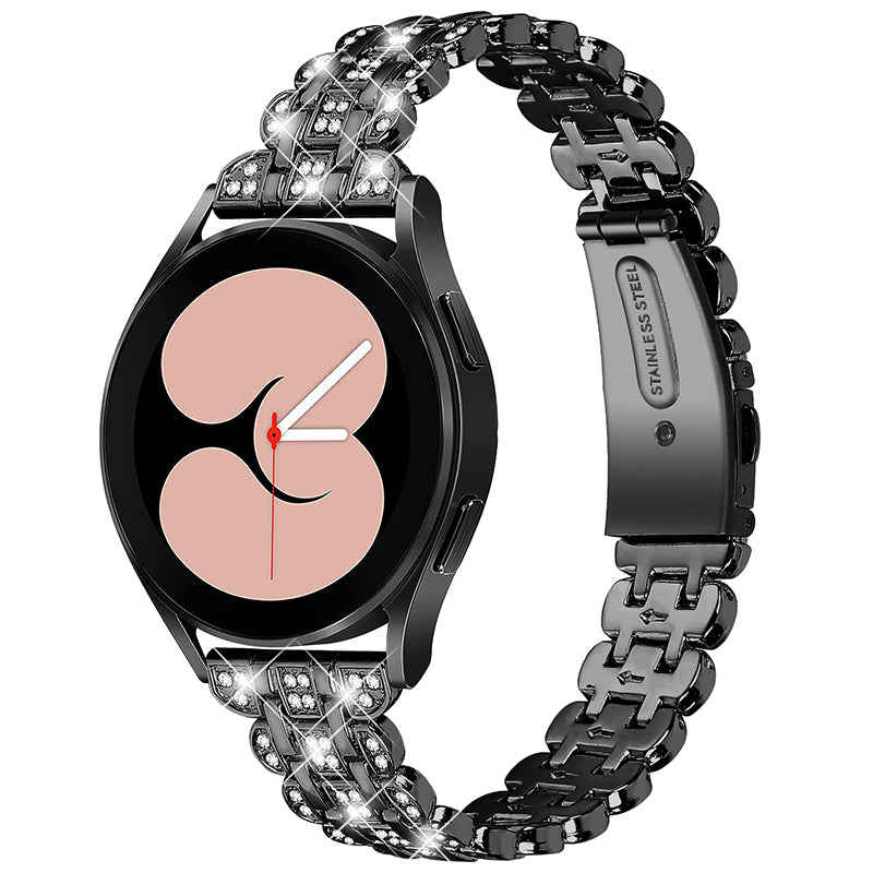For Samsung Galaxy Watch3 41mm Watch 42mm Stainless Steel Rhinestone Decor Watch Strap Replacement Wrist Band 20mm