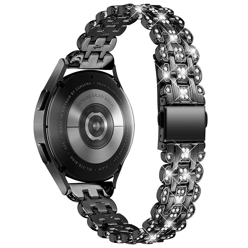 For Samsung Galaxy Watch3 41mm Watch 42mm Stainless Steel Rhinestone Decor Watch Strap Replacement Wrist Band 20mm