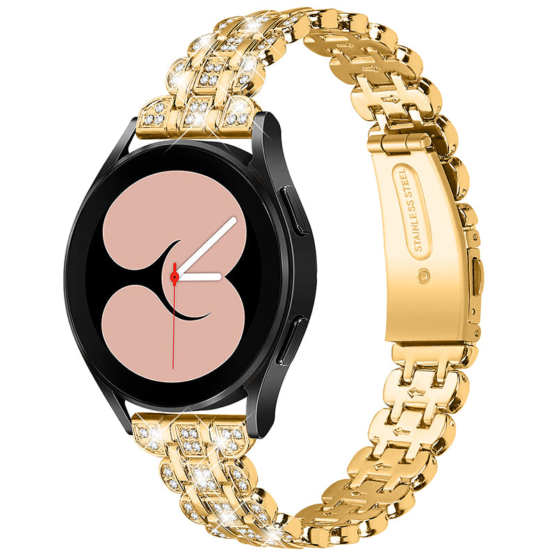 For Samsung Galaxy Watch3 41mm Watch 42mm Stainless Steel Rhinestone Decor Watch Strap Replacement Wrist Band 20mm