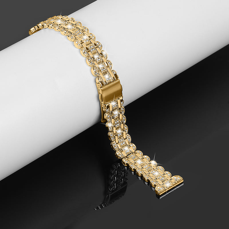 For Samsung Galaxy Watch3 41mm Watch 42mm Stainless Steel Rhinestone Decor Watch Strap Replacement Wrist Band 20mm