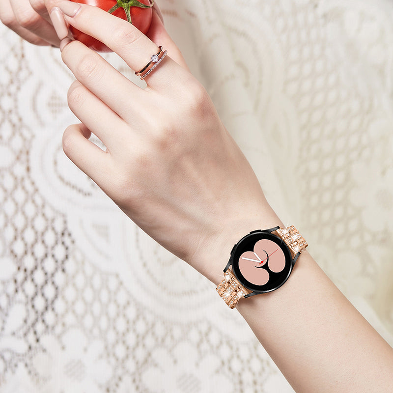 For Samsung Galaxy Watch3 41mm Watch 42mm Stainless Steel Rhinestone Decor Watch Strap Replacement Wrist Band 20mm