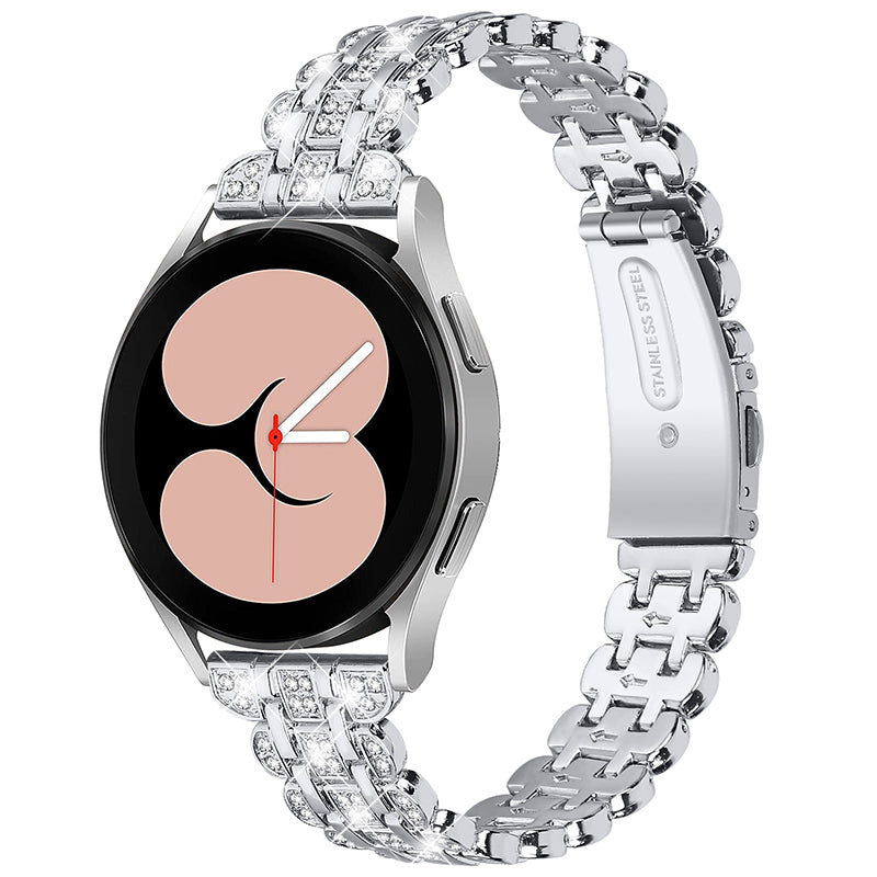For Samsung Galaxy Watch3 41mm Watch 42mm Stainless Steel Rhinestone Decor Watch Strap Replacement Wrist Band 20mm