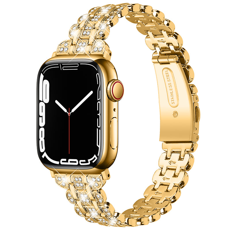 For Apple Watch Ultra 2 49mm Series 9 45mm SE (2023) 44mm Ultra 49mm 8 7 45mm 6 5 4 SE (2022) SE 44mm 3 2 1 42mm Watch Strap Stainless Steel Rhinestone Decor Wrist Band