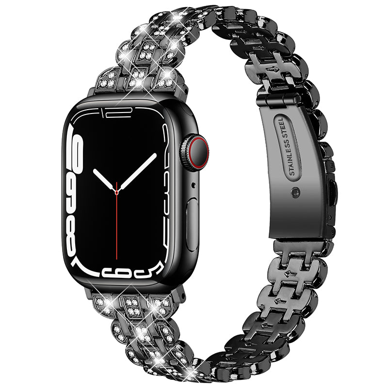For Apple Watch Series 9 8 7 41mm 6 5 4 SE (2023) SE (2022) SE 40mm 3 2 1 38mm Watch Strap Replacement Stainless Steel Bling Rhinestone Bracelet