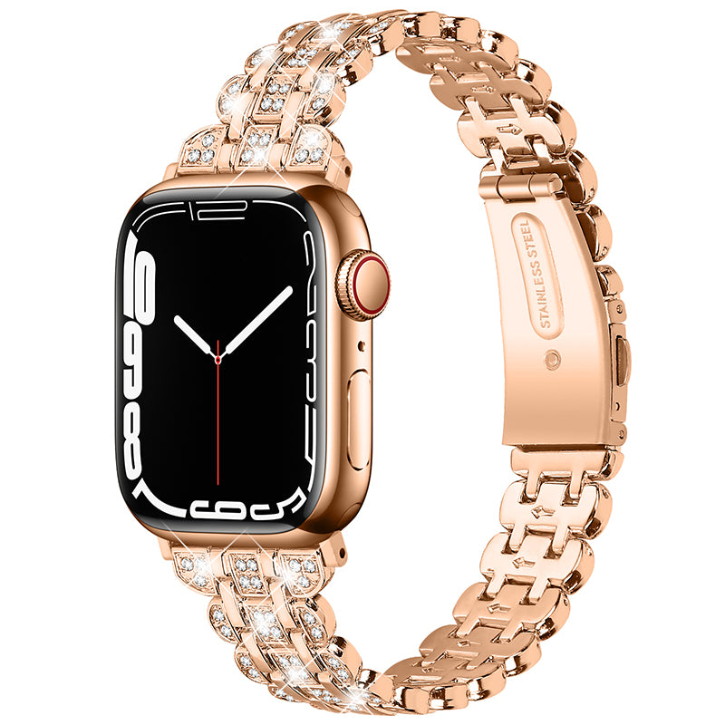 For Apple Watch Series 9 8 7 41mm 6 5 4 SE (2023) SE (2022) SE 40mm 3 2 1 38mm Watch Strap Replacement Stainless Steel Bling Rhinestone Bracelet