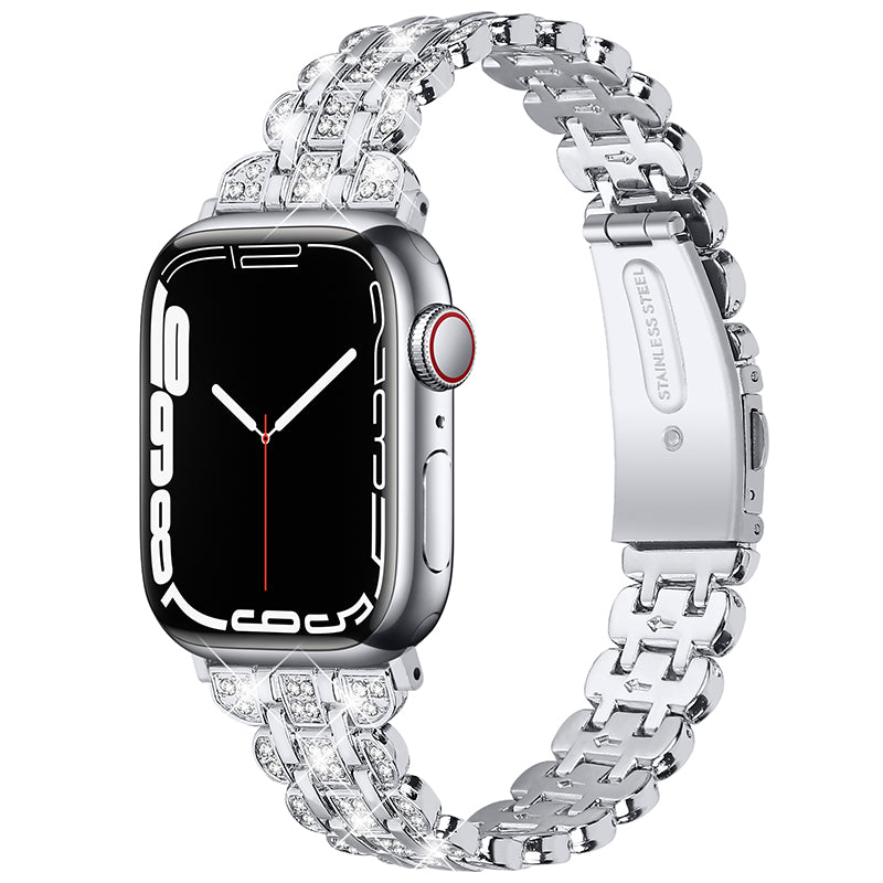 For Apple Watch Series 9 8 7 41mm 6 5 4 SE (2023) SE (2022) SE 40mm 3 2 1 38mm Watch Strap Replacement Stainless Steel Bling Rhinestone Bracelet
