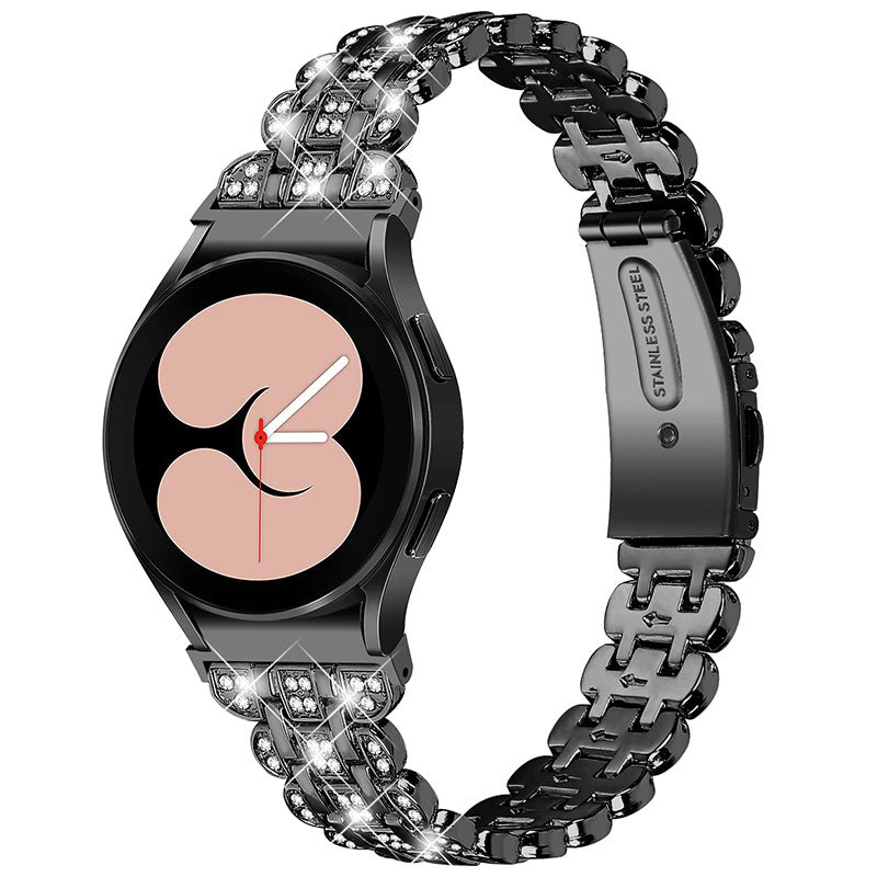 For Samsung Galaxy Watch4 Active 40mm 44mm Watch4 Classic 42mm 46mm Stainless Steel Rhinestone Decor Smart Watch Strap Wrist Band with Folding Clasp