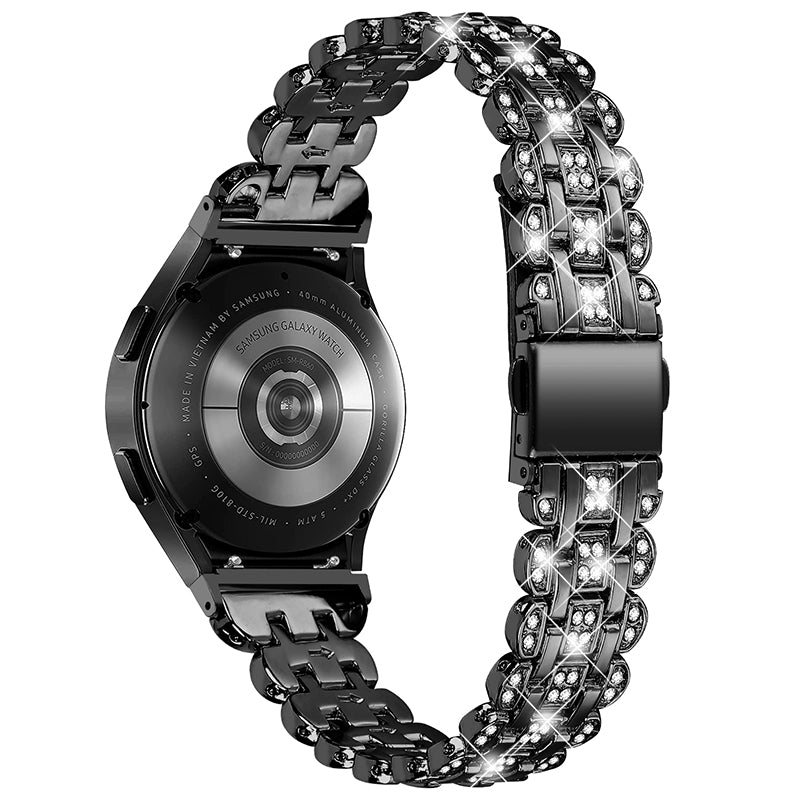 For Samsung Galaxy Watch4 Active 40mm 44mm Watch4 Classic 42mm 46mm Stainless Steel Rhinestone Decor Smart Watch Strap Wrist Band with Folding Clasp