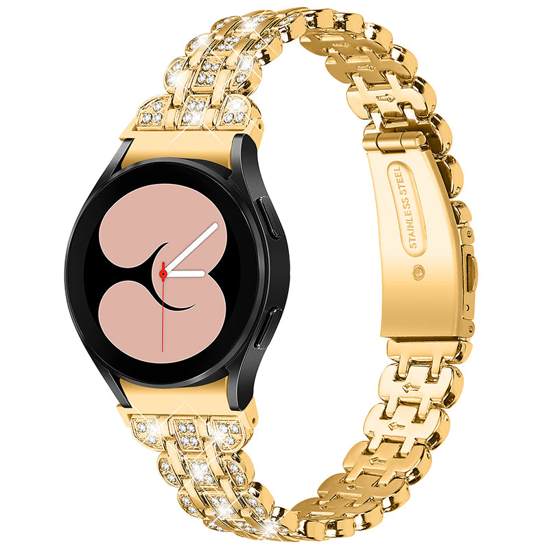 For Samsung Galaxy Watch4 Active 40mm 44mm Watch4 Classic 42mm 46mm Stainless Steel Rhinestone Decor Smart Watch Strap Wrist Band with Folding Clasp