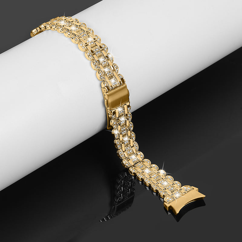 For Samsung Galaxy Watch4 Active 40mm 44mm Watch4 Classic 42mm 46mm Stainless Steel Rhinestone Decor Smart Watch Strap Wrist Band with Folding Clasp