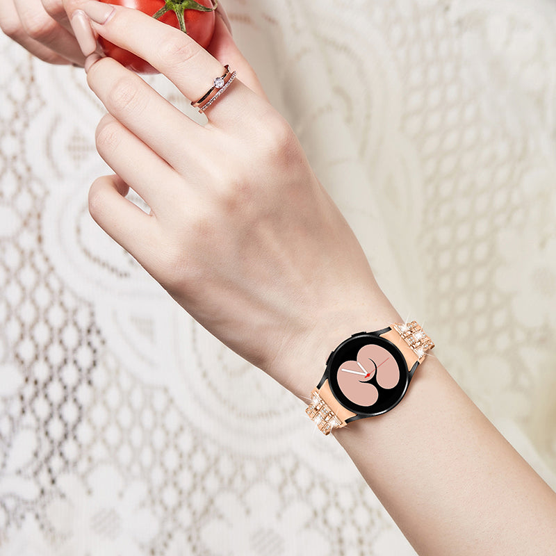 For Samsung Galaxy Watch4 Active 40mm 44mm Watch4 Classic 42mm 46mm Stainless Steel Rhinestone Decor Smart Watch Strap Wrist Band with Folding Clasp