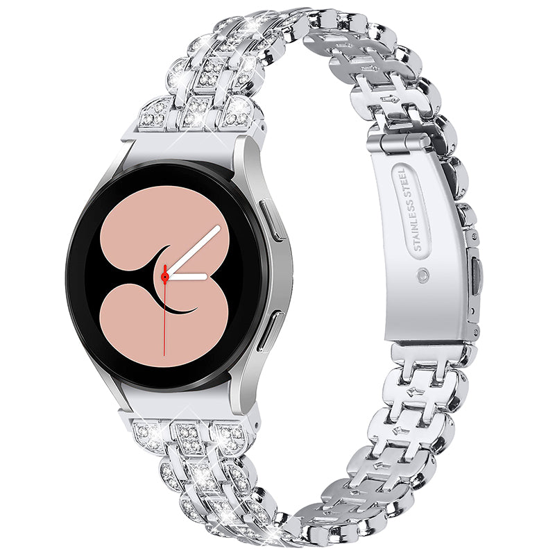 For Samsung Galaxy Watch4 Active 40mm 44mm Watch4 Classic 42mm 46mm Stainless Steel Rhinestone Decor Smart Watch Strap Wrist Band with Folding Clasp