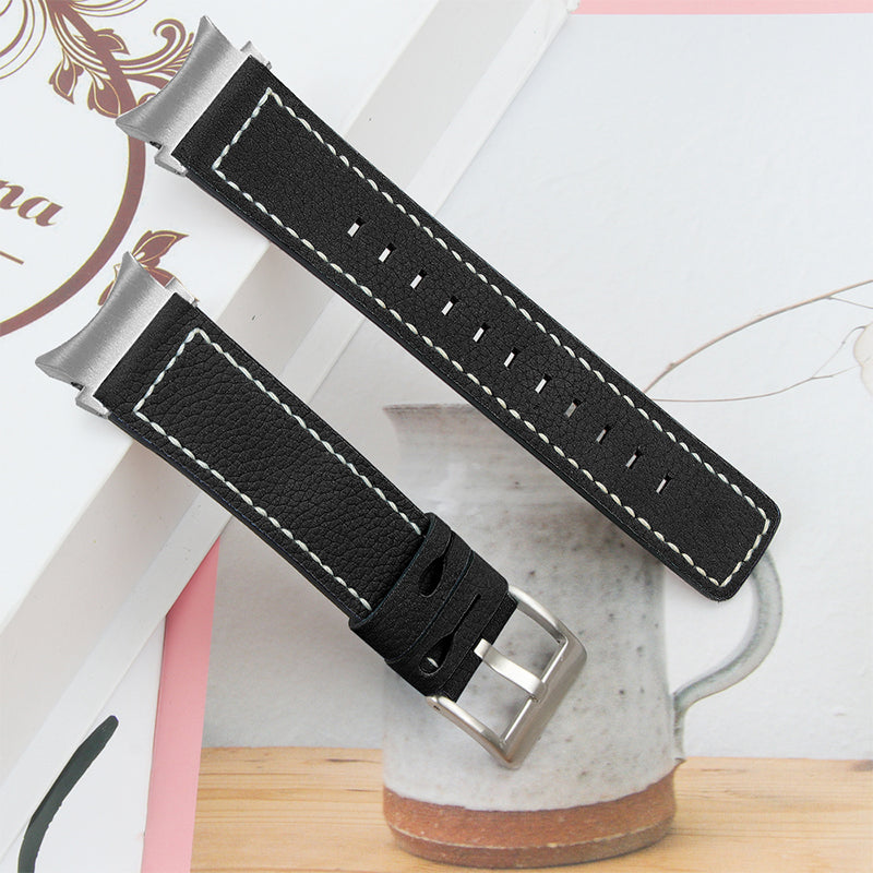 For Samsung Galaxy Watch4 Classic 42mm 46mm Watch4 Active 40mm 44mm Cowhide Genuine Leather Watch Band Adjustable Replacement Strap