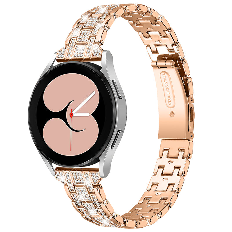 For Samsung Galaxy Watch3 41mm Watch 42mm Double Buckle Design 5 Rows Rhinestone Stainless Steel Watch Band Wrist Strap 20mm