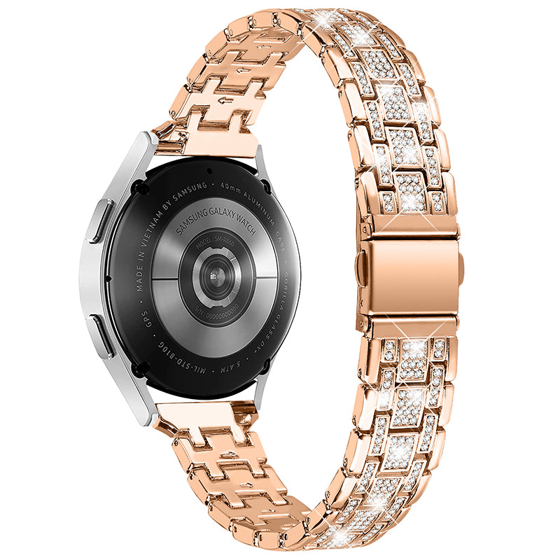 For Samsung Galaxy Watch3 41mm Watch 42mm Double Buckle Design 5 Rows Rhinestone Stainless Steel Watch Band Wrist Strap 20mm