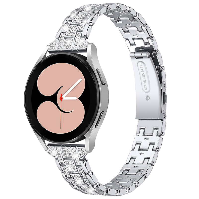 For Samsung Galaxy Watch3 41mm Watch 42mm Double Buckle Design 5 Rows Rhinestone Stainless Steel Watch Band Wrist Strap 20mm