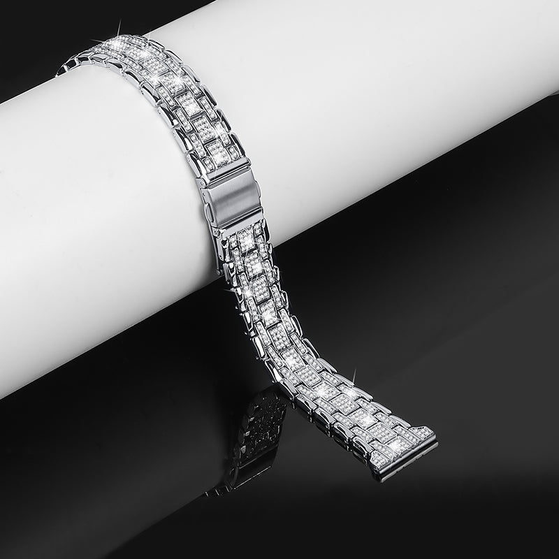 For Samsung Galaxy Watch3 41mm Watch 42mm Double Buckle Design 5 Rows Rhinestone Stainless Steel Watch Band Wrist Strap 20mm