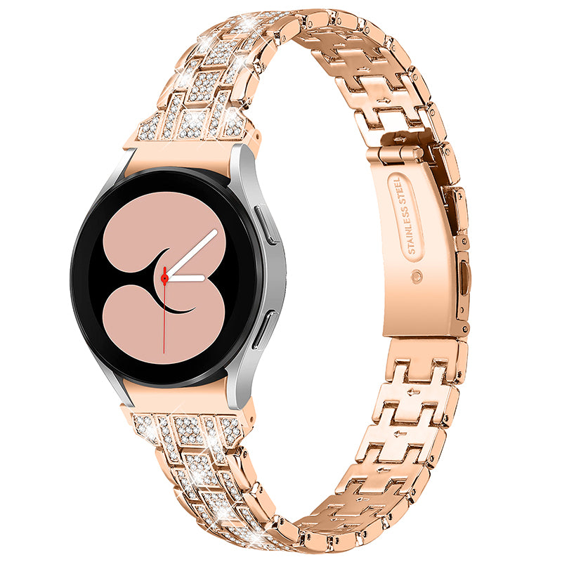 For Samsung Galaxy Watch4 Active 40mm 44mm Watch4 Classic 42mm 46mm 5 Rows Rhinestone Stainless Steel Smart Watch Band Wrist Strap with Double Buckle