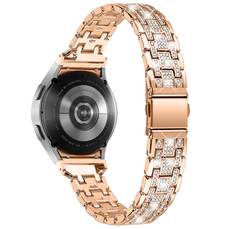 For Samsung Galaxy Watch4 Active 40mm 44mm Watch4 Classic 42mm 46mm 5 Rows Rhinestone Stainless Steel Smart Watch Band Wrist Strap with Double Buckle