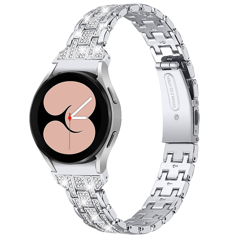 For Samsung Galaxy Watch4 Active 40mm 44mm Watch4 Classic 42mm 46mm 5 Rows Rhinestone Stainless Steel Smart Watch Band Wrist Strap with Double Buckle