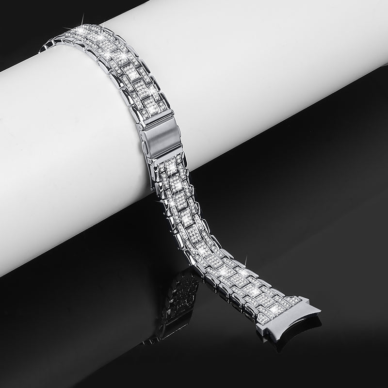 For Samsung Galaxy Watch4 Active 40mm 44mm Watch4 Classic 42mm 46mm 5 Rows Rhinestone Stainless Steel Smart Watch Band Wrist Strap with Double Buckle