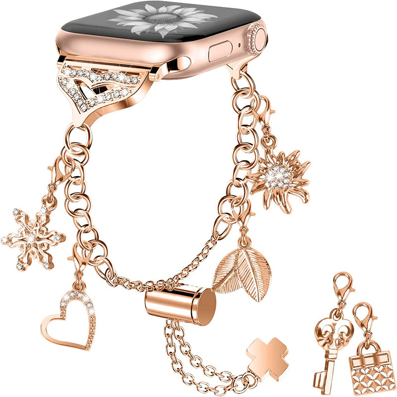 For Apple Watch Series 9 8 7 41mm 6 5 4 SE (2023) SE (2022) SE 40mm 3 2 1 38mm Stylish Pendant Design Bracelet Watch Band Wrist Strap