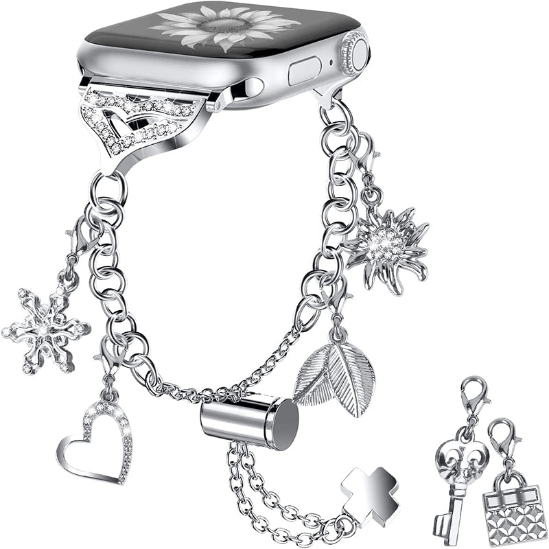 For Apple Watch Ultra 2 49mm Series 9 45mm SE (2023) 44mm Ultra 49mm 8 7 45mm 6 5 4 SE (2022) SE 44mm 3 2 1 42mm Smart Watch Band Multiple Pendant Design Bracelet Wrist Strap