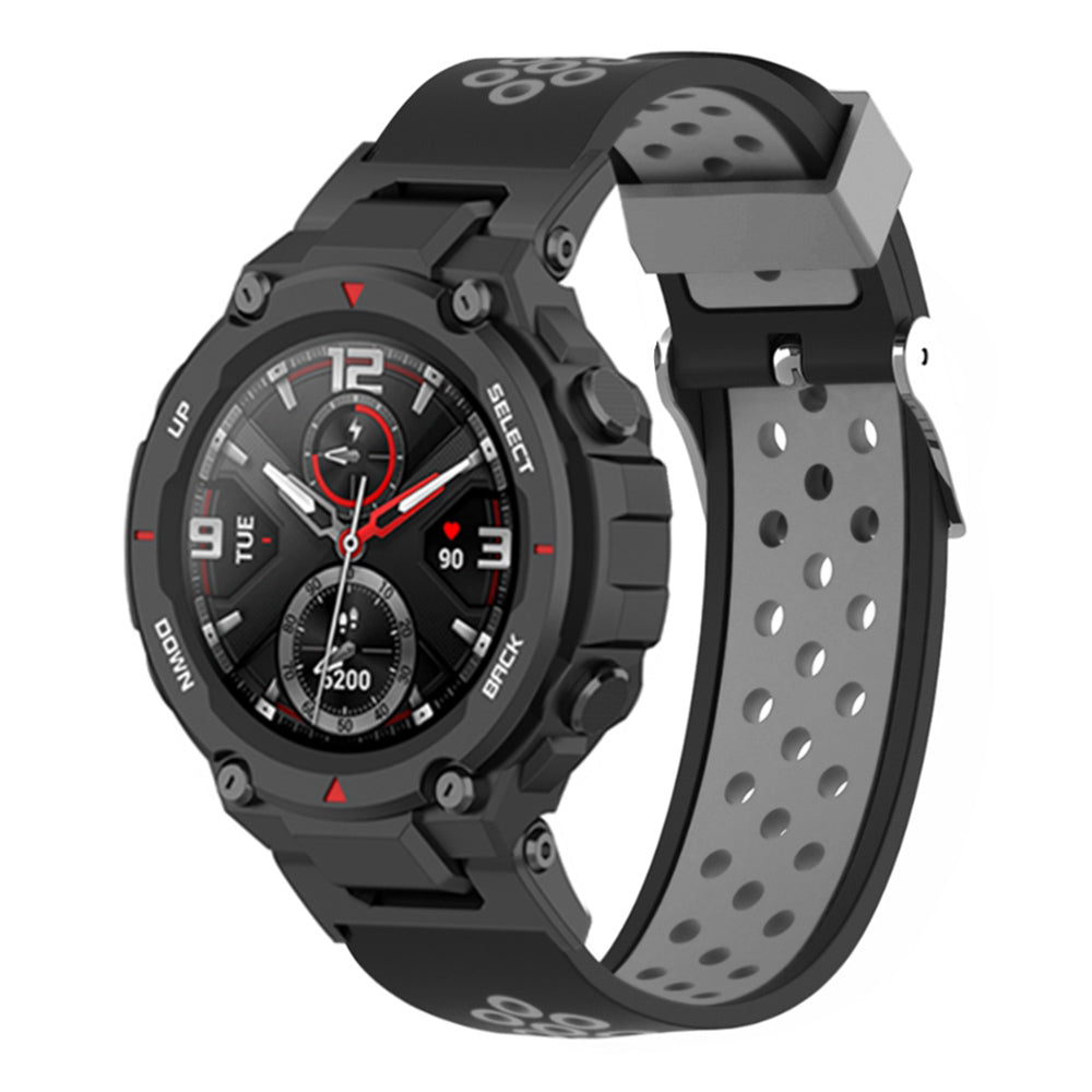 For Huami Amazfit T-Rex T-Rex Pro Ares Dual-Color 22mm Watch Band Silicone Watch Strap Replacement Watchband with Multi-Hole Design