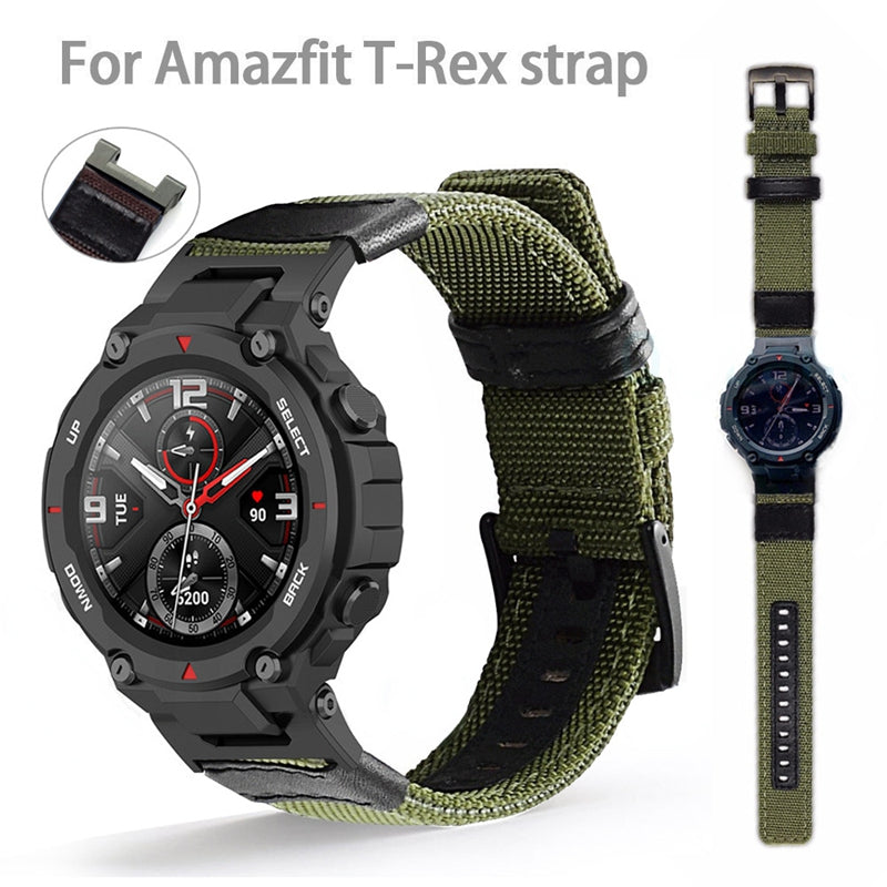 For Huami Amazfit T-Rex T-Rex Pro Ares Watch Strap with Buckle Nylon+Leather Watch Band Universal 22mm Quick Release Watchband