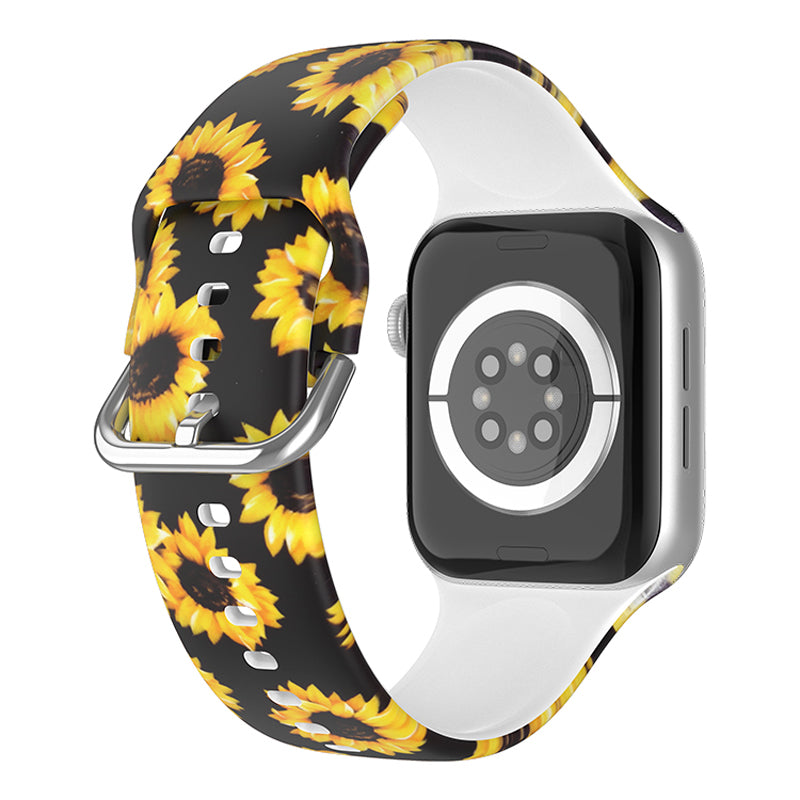 For Apple Watch Series 9 8 7 41mm 6 5 4 SE (2023) SE (2022) SE 40mm 3 2 1 38mm Silicone Watch Strap Quick Release Pattern Printed Wristband with Buckle