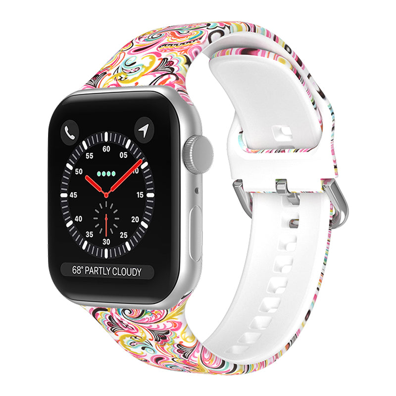 For Apple Watch Series 9 8 7 41mm 6 5 4 SE (2023) SE (2022) SE 40mm 3 2 1 38mm Silicone Watch Strap Quick Release Pattern Printed Wristband with Buckle