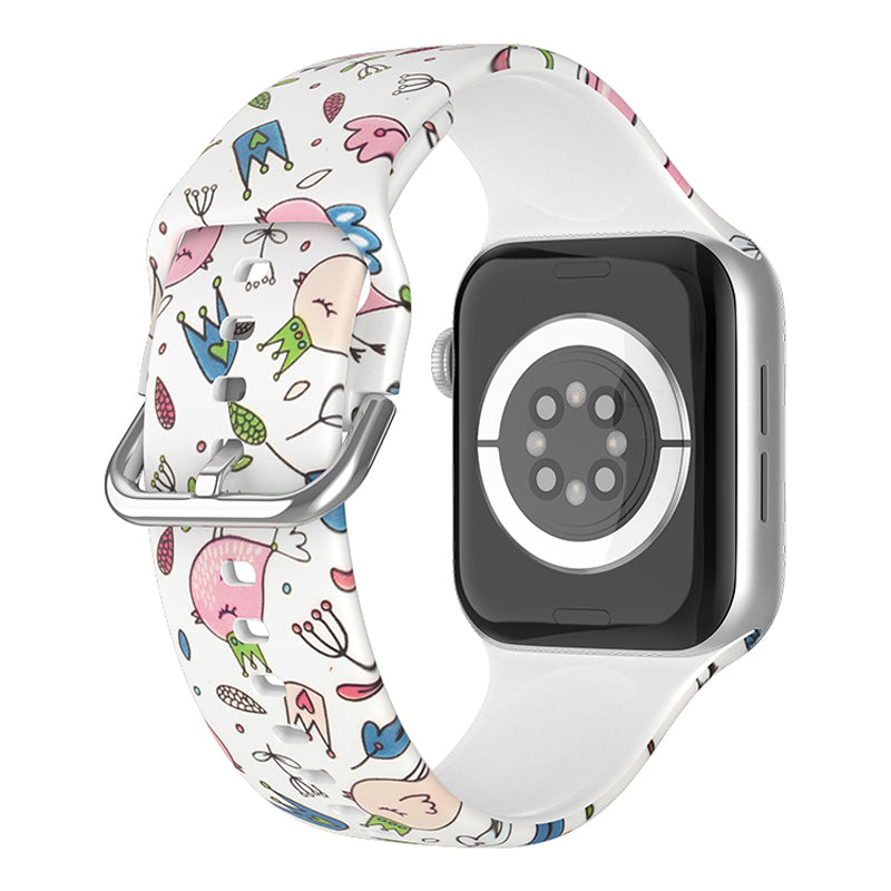 For Apple Watch Series 9 8 7 41mm 6 5 4 SE (2023) SE (2022) SE 40mm 3 2 1 38mm Silicone Watch Strap Quick Release Pattern Printed Wristband with Buckle