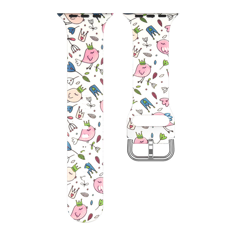 For Apple Watch Series 9 8 7 41mm 6 5 4 SE (2023) SE (2022) SE 40mm 3 2 1 38mm Silicone Watch Strap Quick Release Pattern Printed Wristband with Buckle