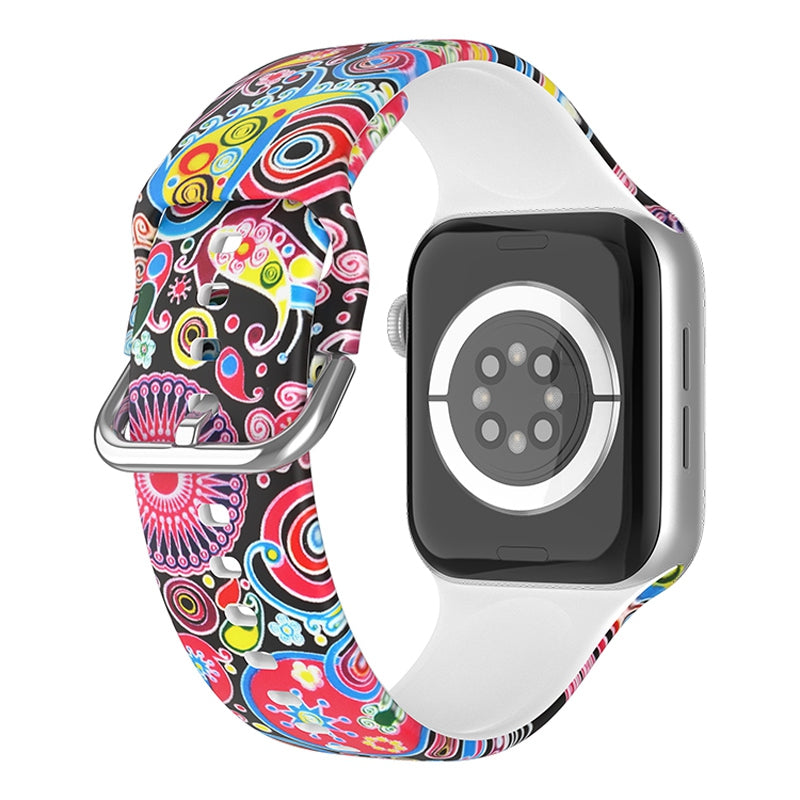 For Apple Watch Series 9 8 7 41mm 6 5 4 SE (2023) SE (2022) SE 40mm 3 2 1 38mm Silicone Watch Strap Quick Release Pattern Printed Wristband with Buckle