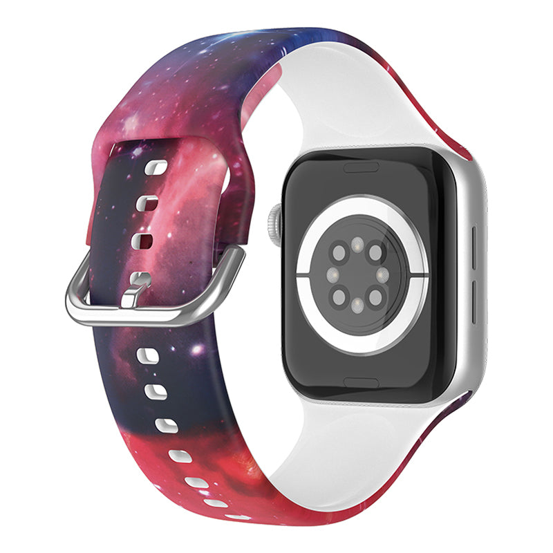 For Apple Watch Series 9 8 7 41mm 6 5 4 SE (2023) SE (2022) SE 40mm 3 2 1 38mm Silicone Watch Strap Quick Release Pattern Printed Wristband with Buckle