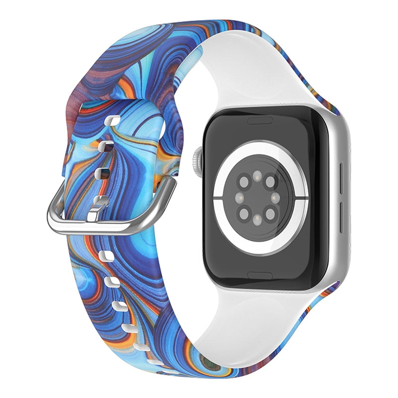 For Apple Watch Series 9 8 7 41mm 6 5 4 SE (2023) SE (2022) SE 40mm 3 2 1 38mm Silicone Watch Strap Quick Release Pattern Printed Wristband with Buckle