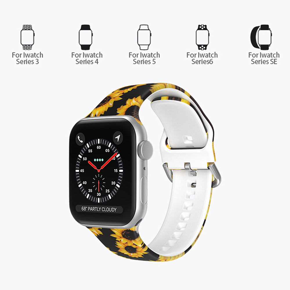 For Apple Watch Series 9 8 7 41mm 6 5 4 SE (2023) SE (2022) SE 40mm 3 2 1 38mm Silicone Watch Strap Quick Release Pattern Printed Wristband with Buckle