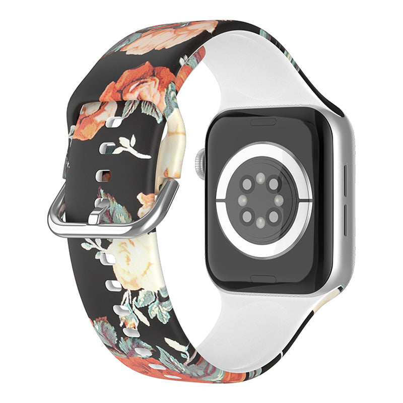 For Apple Watch Series 9 8 7 41mm 6 5 4 SE (2023) SE (2022) SE 40mm 3 2 1 38mm Silicone Watch Strap Quick Release Pattern Printed Wristband with Buckle