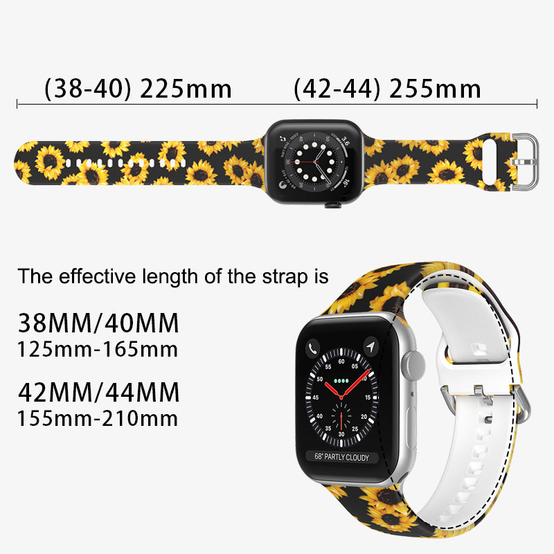 For Apple Watch Series 9 8 7 41mm 6 5 4 SE (2023) SE (2022) SE 40mm 3 2 1 38mm Silicone Watch Strap Quick Release Pattern Printed Wristband with Buckle