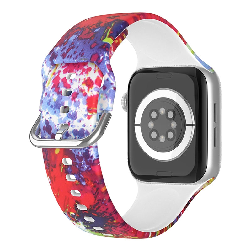 For Apple Watch Series 9 8 7 41mm 6 5 4 SE (2023) SE (2022) SE 40mm 3 2 1 38mm Silicone Watch Strap Quick Release Pattern Printed Wristband with Buckle