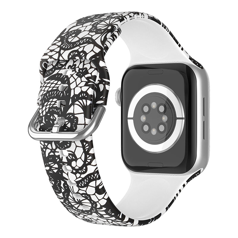 For Apple Watch Series 9 8 7 41mm 6 5 4 SE (2023) SE (2022) SE 40mm 3 2 1 38mm Silicone Watch Strap Quick Release Pattern Printed Wristband with Buckle