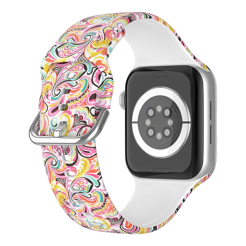 For Apple Watch Ultra 2 49mm Series 9 45mm SE (2023) 44mm Ultra 49mm 8 7 45mm 6 5 4 SE (2022) SE 44mm 3 2 1 42mm Silicone Pattern Printed Watch Strap Replacement Wristband with Buckle