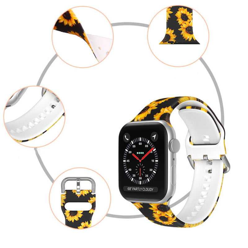 For Apple Watch Ultra 2 49mm Series 9 45mm SE (2023) 44mm Ultra 49mm 8 7 45mm 6 5 4 SE (2022) SE 44mm 3 2 1 42mm Silicone Pattern Printed Watch Strap Replacement Wristband with Buckle