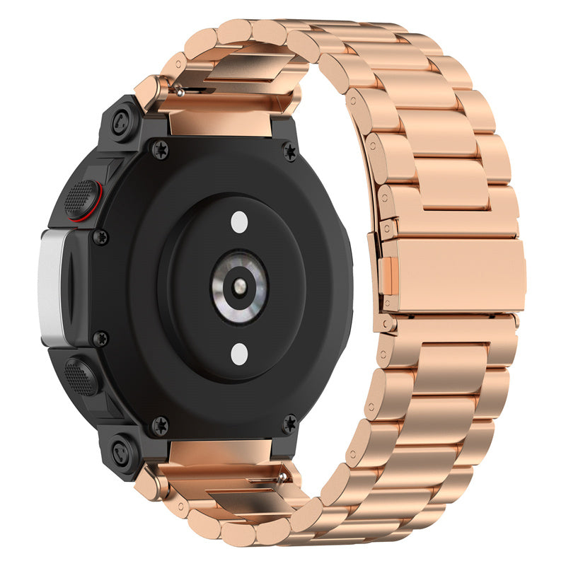 For Huami Amazfit T-Rex 2 Smart Watch Band Three-bead Stainless Steel Wrist Strap with Foldable Buckle