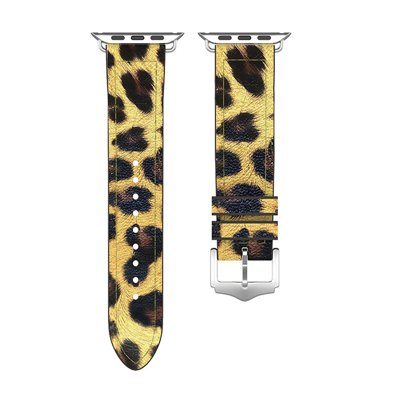For Apple Watch Series 1 2 3 42mm SE Series 4 5 6 44mm Series 7 45mm Series 8 45mm Leopard Pattern Wrist Strap Silicone Coated Leather Smart Watch Band