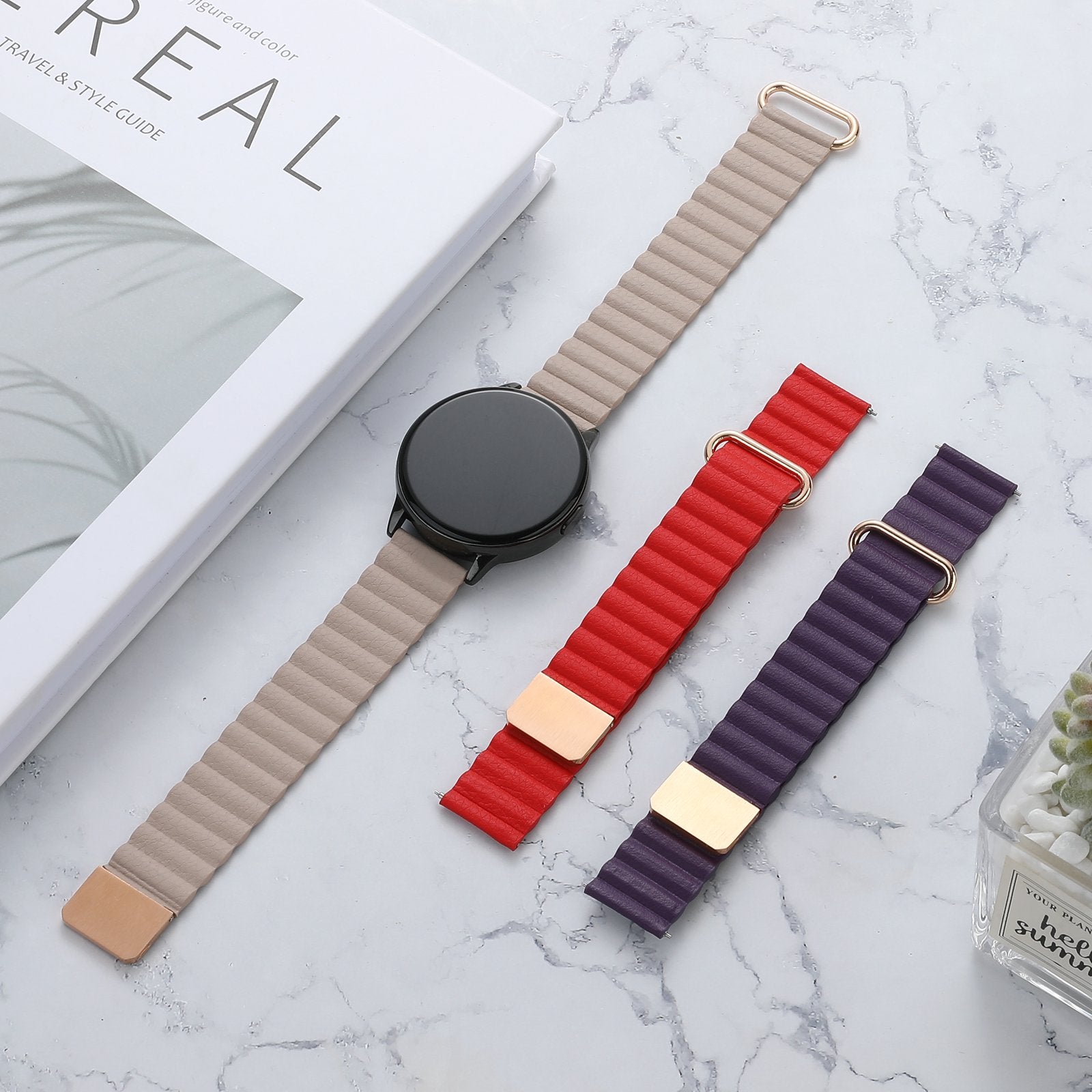 For Samsung Galaxy Watch6 40mm 44mm Watch6 Classic 43mm 47mm Watch 5 40mm 44mm 5 Pro 45mm Watch4 40mm 44mm 20mm Watch Band Genuine Leather Magnetic Strap