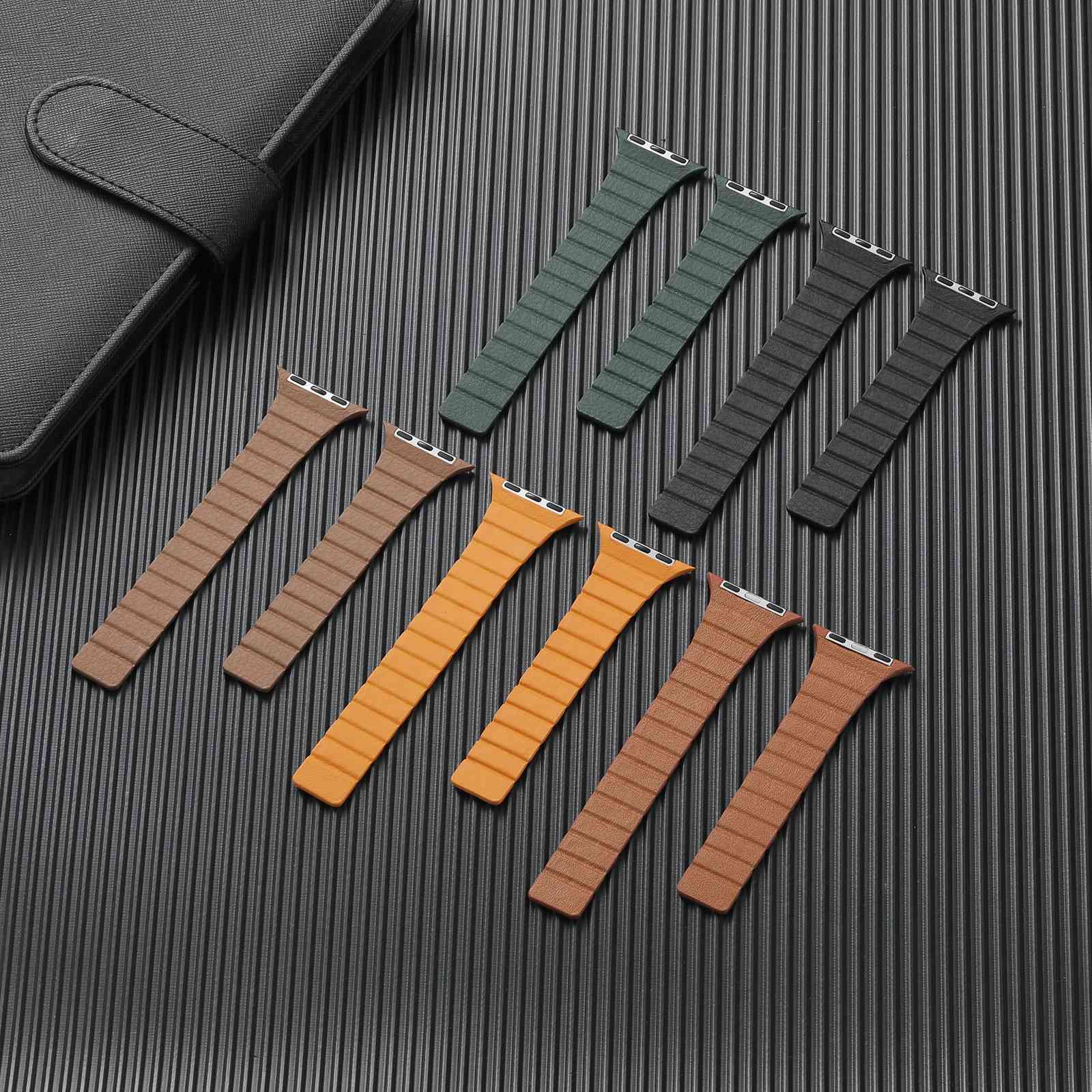 For Apple Watch Series 8 41mm Series 7 41mm Series 6 5 4 SE SE(2022) 40mm Series 1 2 3 38mm Dual-Color Magnetic Watch Band Quick Release Genuine Leather Watch Strap
