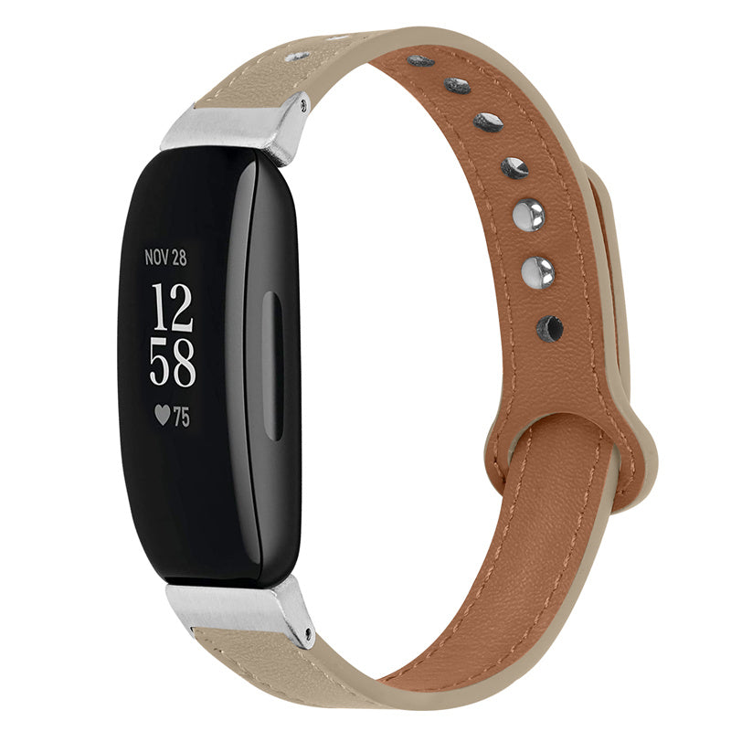 For Fitbit Inspire Inspire HR Inspire 2 Ace 2 Genuine Cowhide Leather Watch Band Strap with Double Snap Button Silver Connector